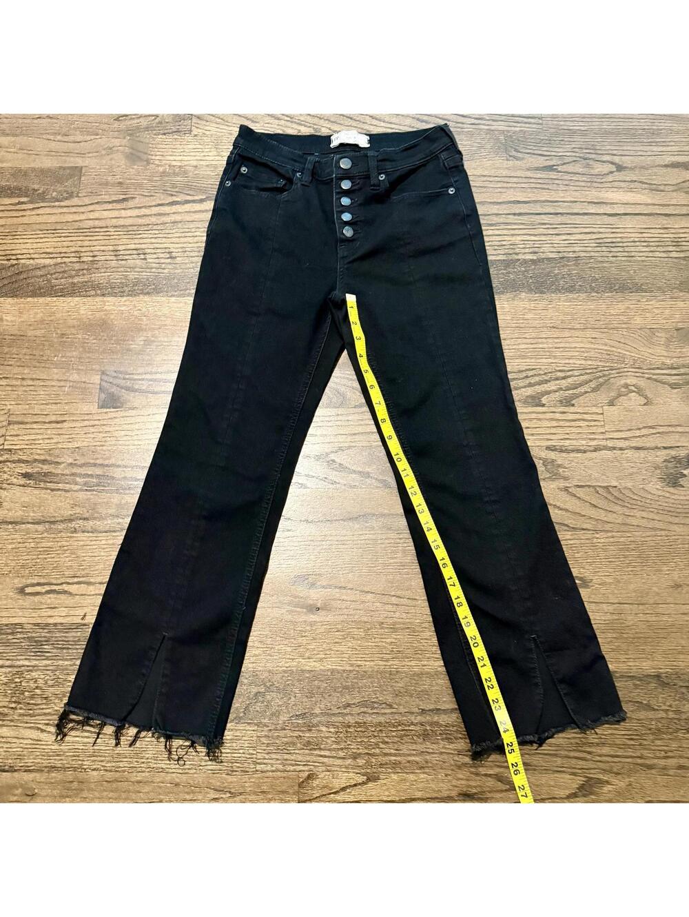 Free People Cropped Boot Split Hem Jeans Frayed Hem Exposed Button Fly 28 Black - Picture 3 of 5